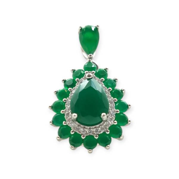 Beautiful 925 Sterling Silver Pendant Set in Beautiful Design and Green Stones with Hanging Tops